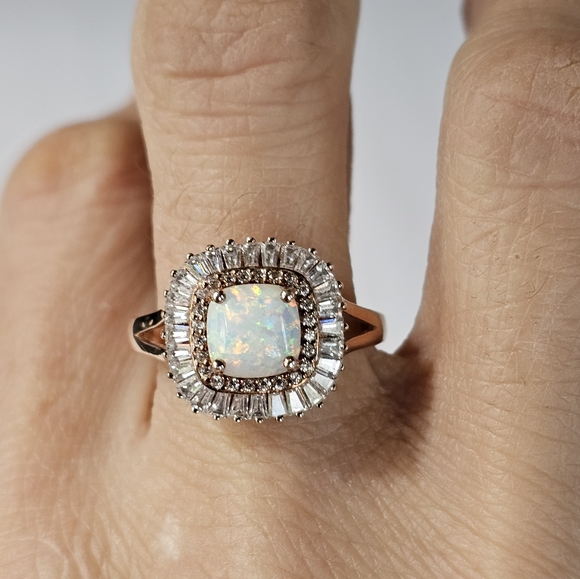 Diamonique Baquettes & Opal 18k Rose Gold over Sterling Silver 💍 Sz 8. - Picture 6 of 16